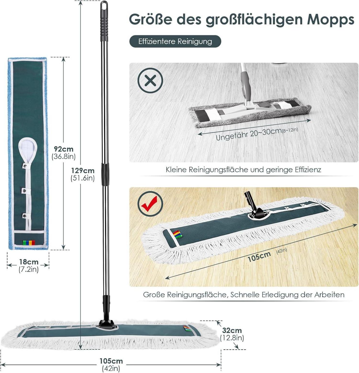 Myiosus Flachmopp mit 360° Drehgelenk, Edelstahlgriff