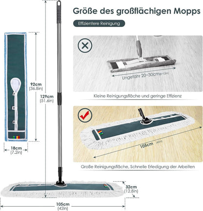 Myiosus Flachmopp mit 360° Drehgelenk, Edelstahlgriff