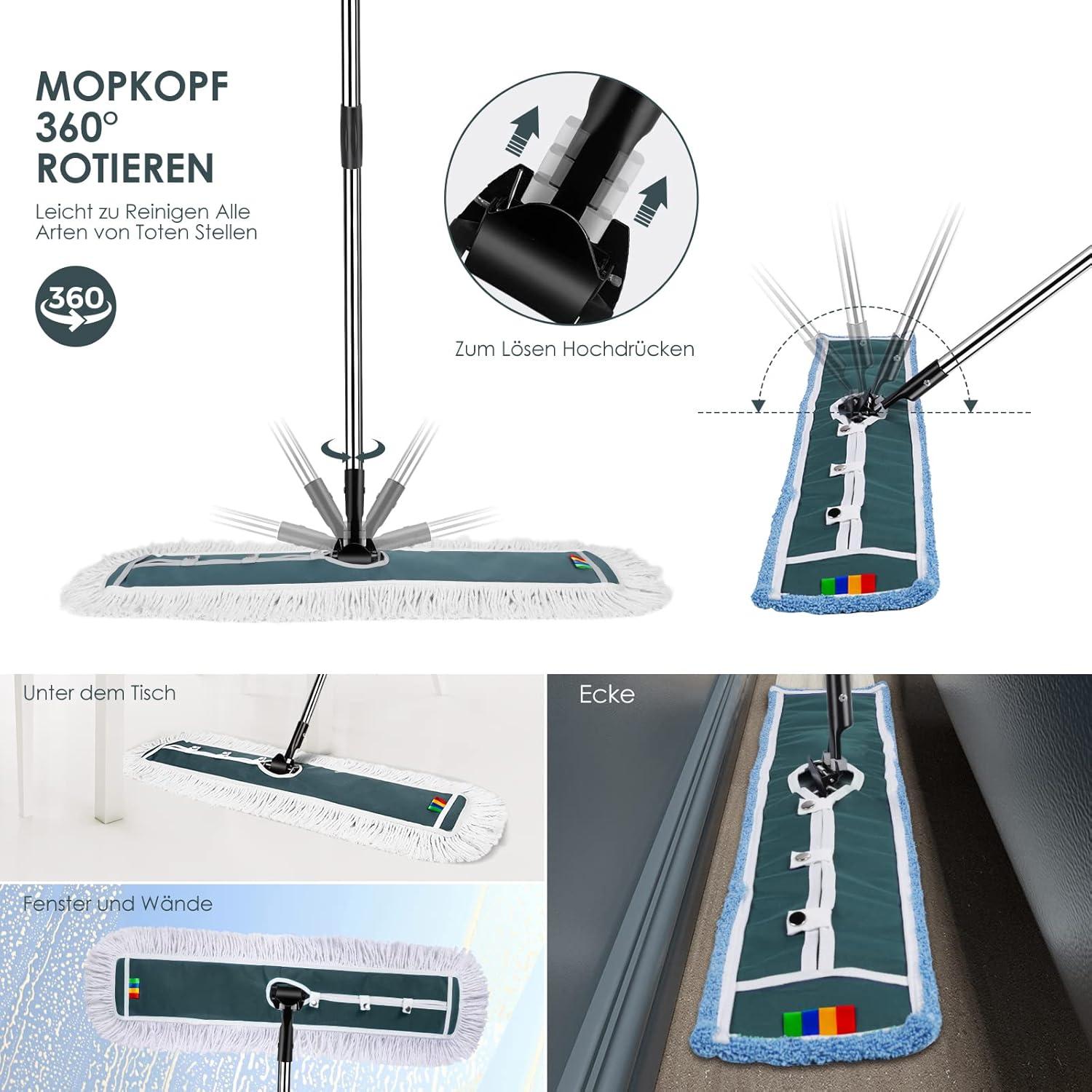 Großer Wischmopp mit Edelstahlgriff und 360° Drehgelenk