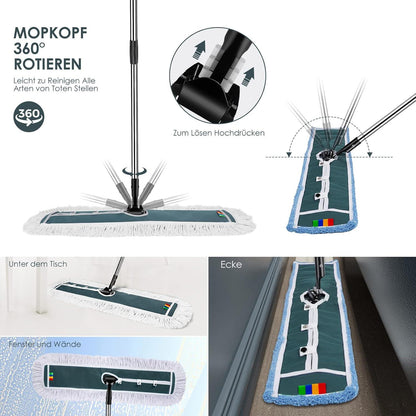 Großer Wischmopp mit Edelstahlgriff und 360° Drehgelenk