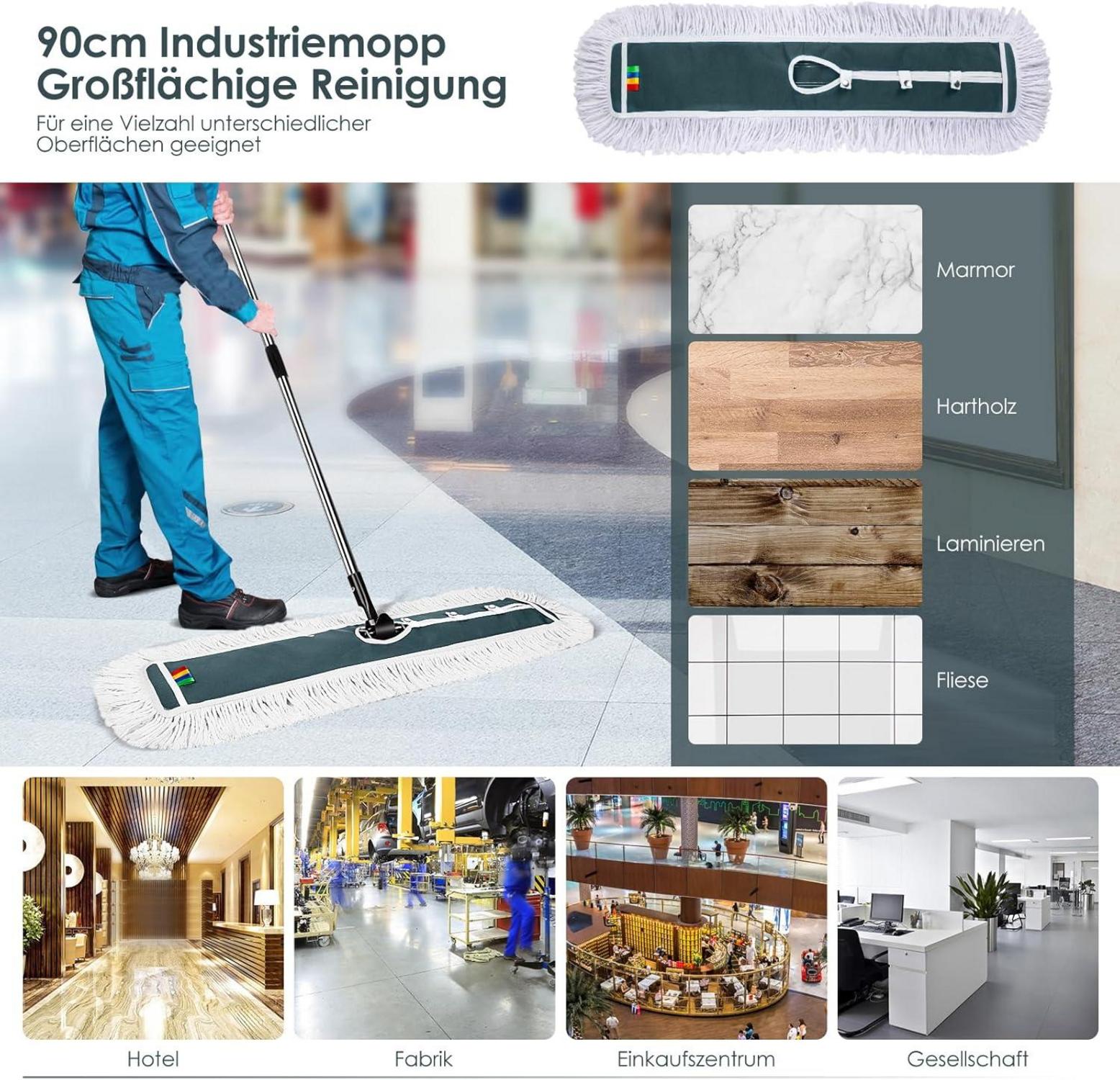 Wischmopp Bodenwischer 105cm Breit Flachmopp mit Edelstahlgriff