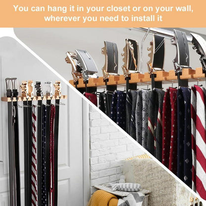 Holz Gürtelhalter mit 12 Schlitzen & 11 Haken, 360° drehbar
