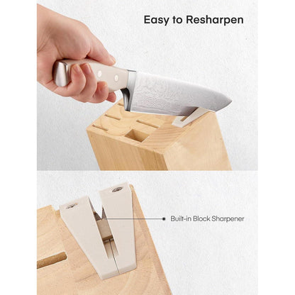Messerblock Set 14-teilig mit Selbstschärfer, Edelstahl, Holzblock Weiß