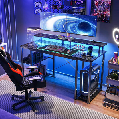 Gaming Tisch LED-Beleuchtung 2 Steckdosen 2 USB-Anschlüssen