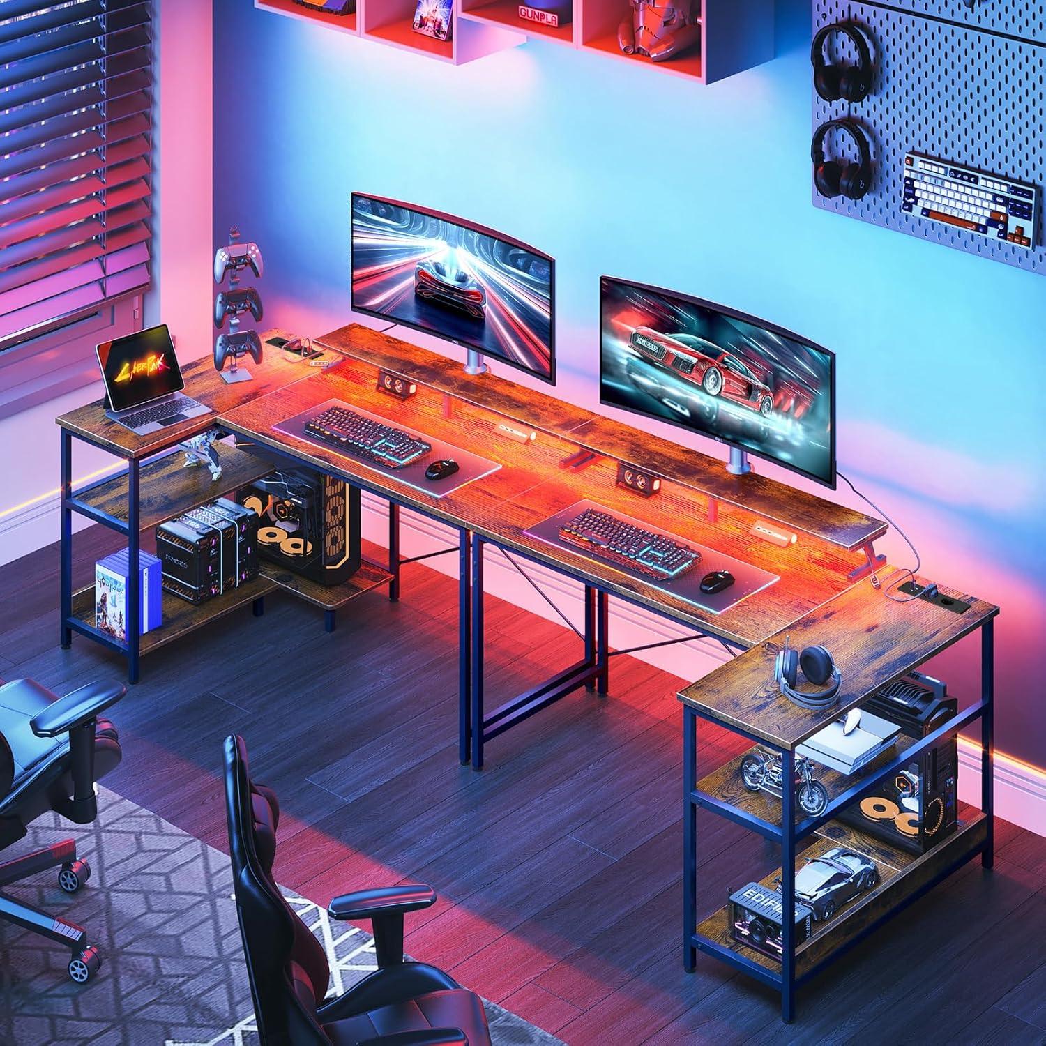 L-förmiger Gaming Schreibtisch LED 120x80cm Braun