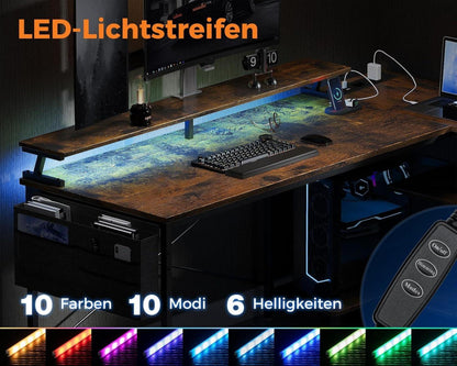Coleshome Gaming Eckschreibtisch LED 120x80cm Bürotisch Braun