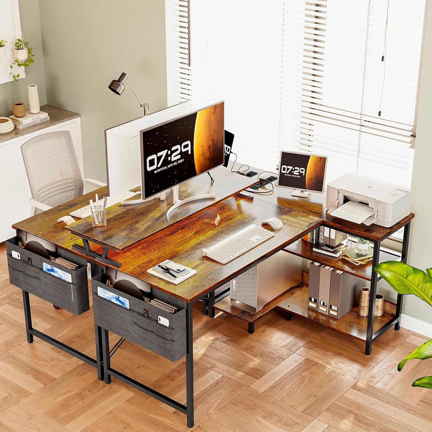 Gaming Tisch L Form LED 120x80cm Eckschreibtisch Regal Monitorständer
