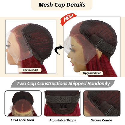 Rote Körperwelle Lace Front Perücke Synthetisch 26 Zoll