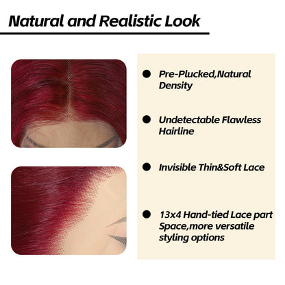 Rote Körperwelle Lace Front Perücke Synthetisch 26 Zoll