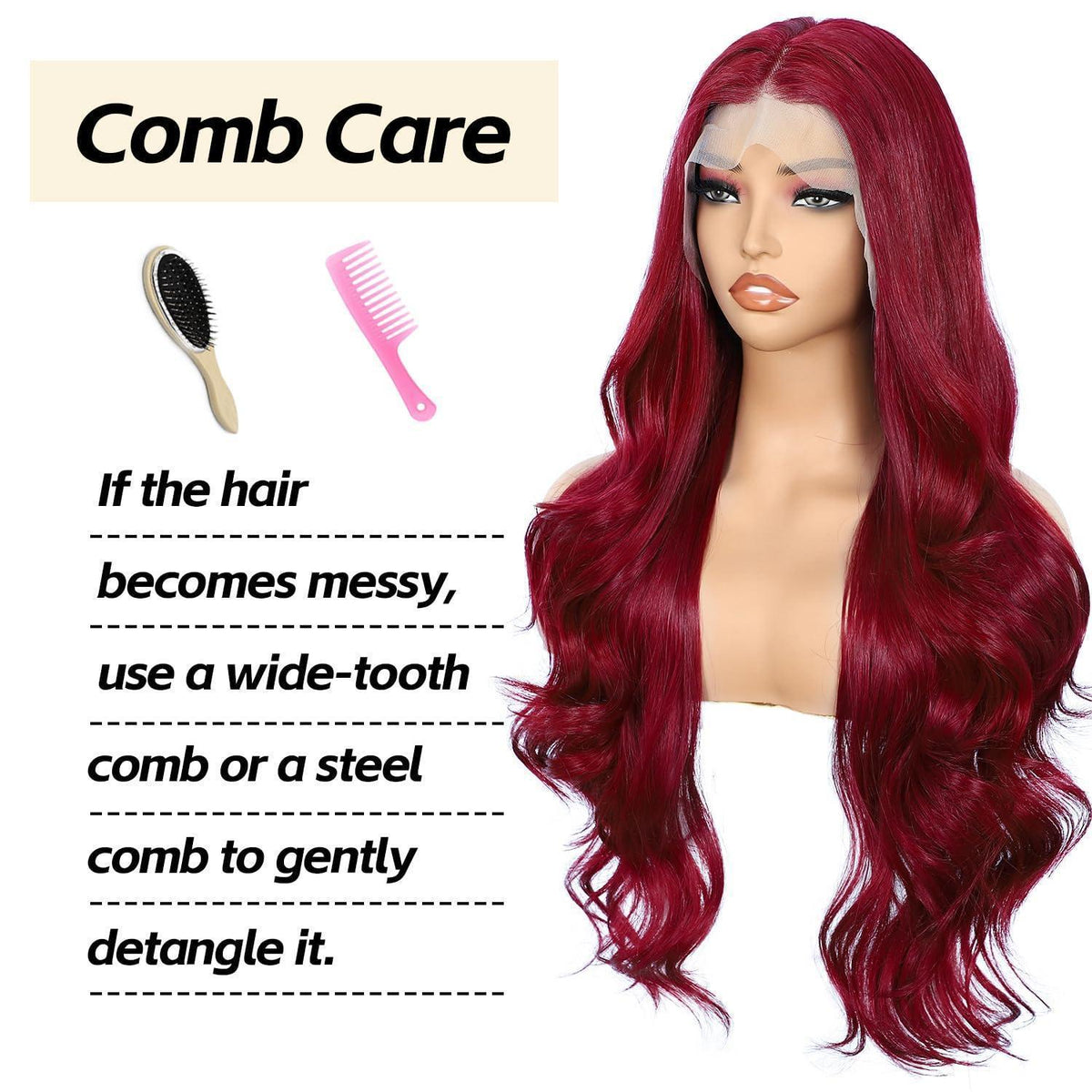 Rote Körperwelle Lace Front Perücke Synthetisch 26 Zoll