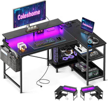 Gaming Tisch L Form LED Steckdosen 120x80cm Schwarz Regal