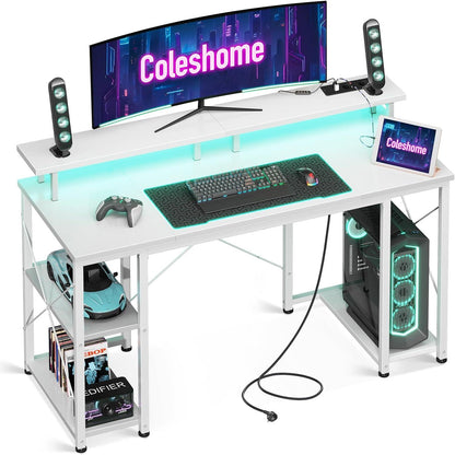 Gaming Schreibtisch LED 2 Steckdosen USB Monitorständer Stauraum