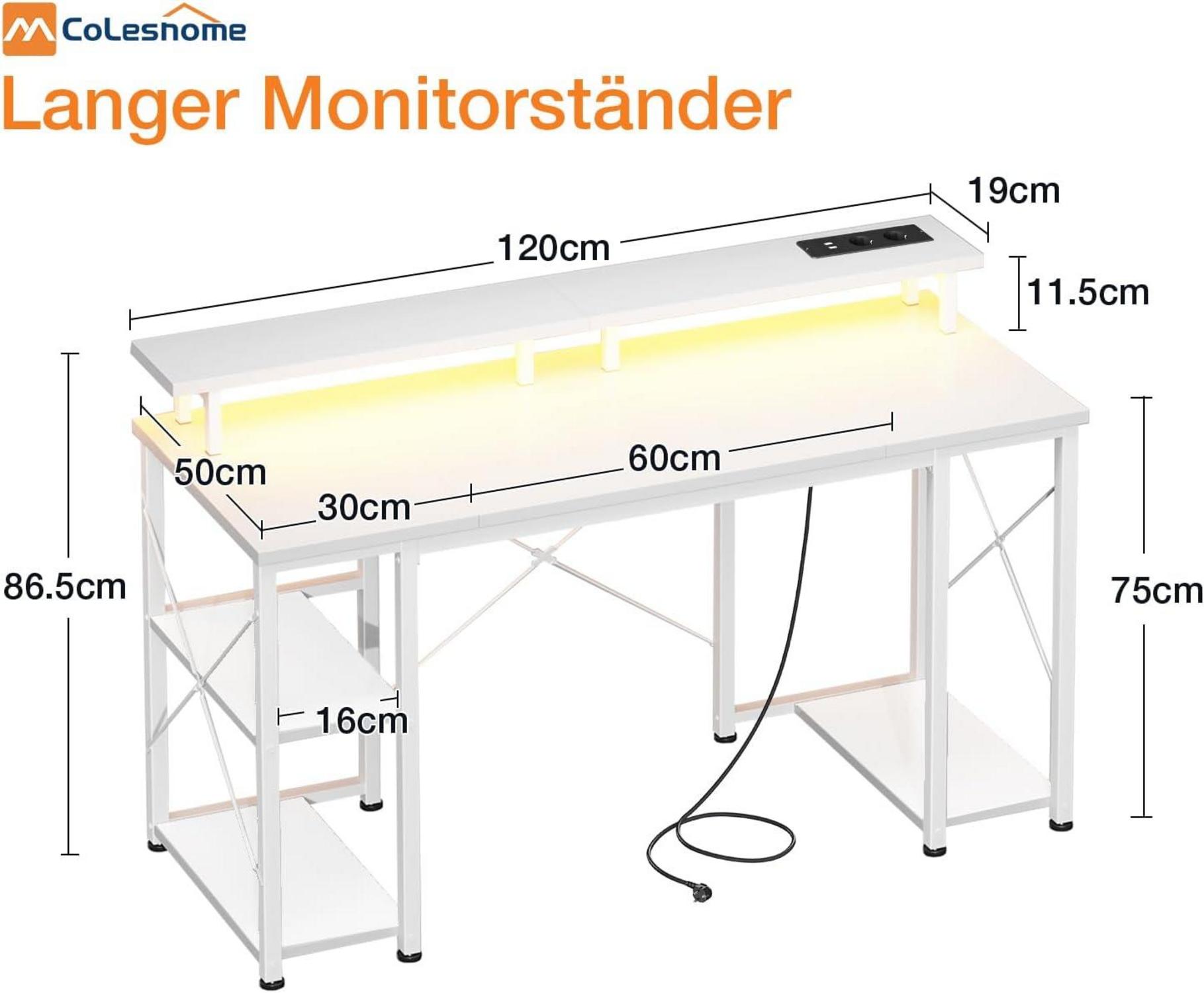 Gaming Schreibtisch LED 2 Steckdosen USB Monitorständer Stauraum