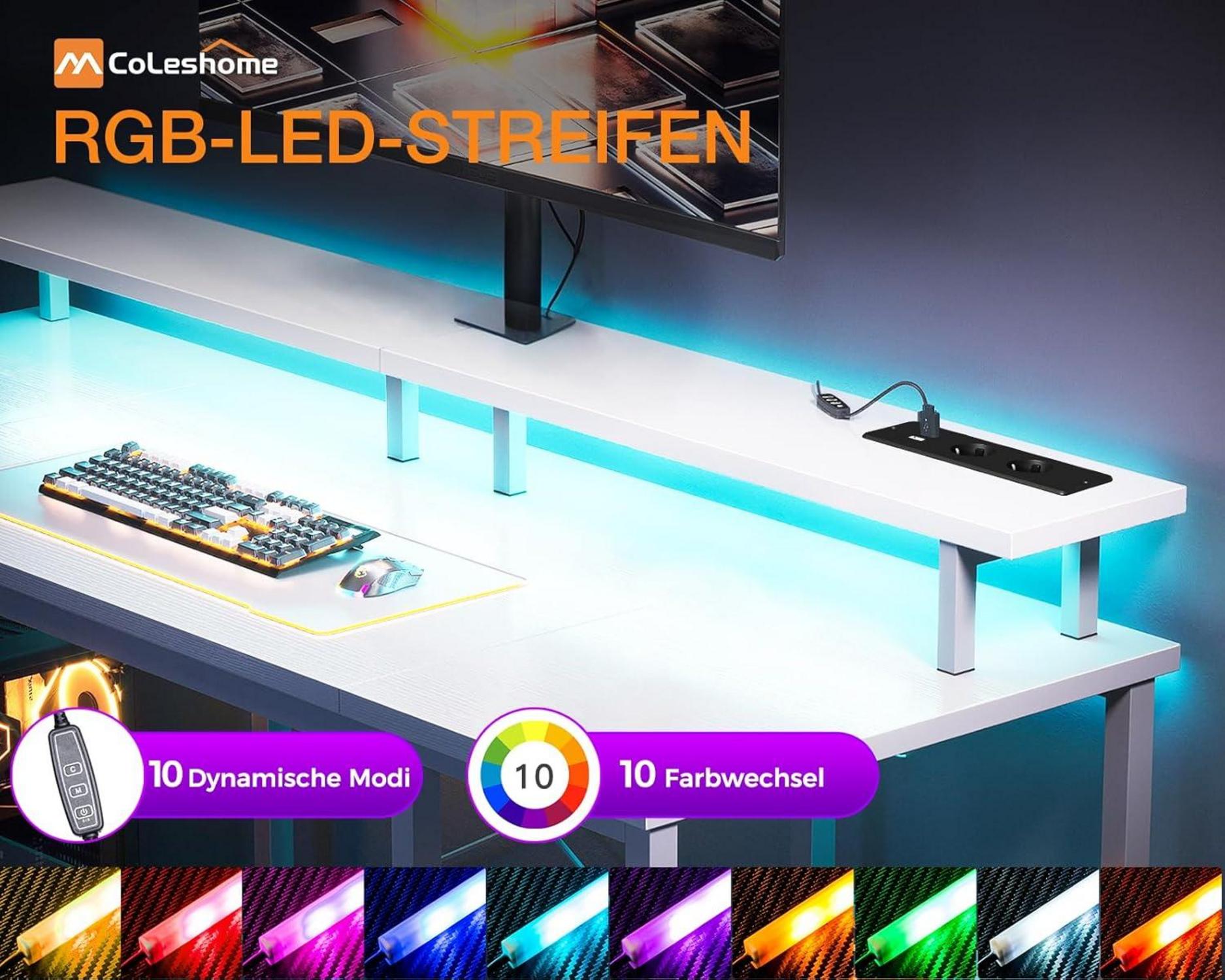 Gaming Tisch LED-Beleuchtung Steckdosen USB-Anschlüssen Monitorständer Stauraum 120x50cm