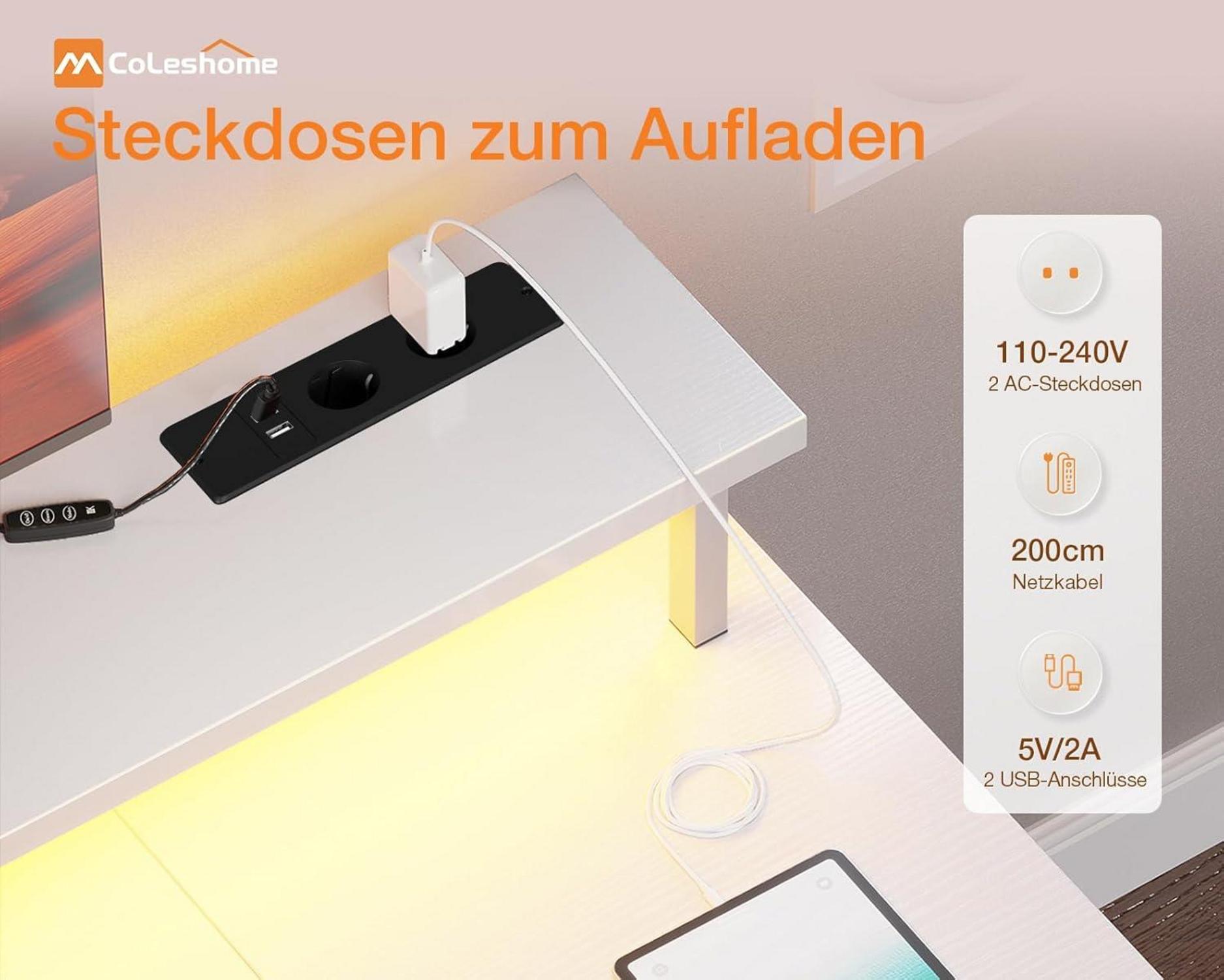 Gaming Tisch LED-Beleuchtung Steckdosen USB Monitorständer Stauraum