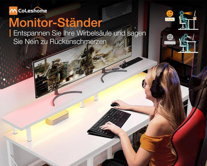Gaming Tisch LED-Beleuchtung Steckdosen USB Monitorständer Stauraum