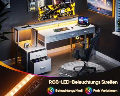 Schreibtisch mit 5 Schubladen LED Monitorständer 160x48cm