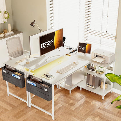 Gaming Tisch L-Form LED 120x80cm Eckschreibtisch Weiß Regal