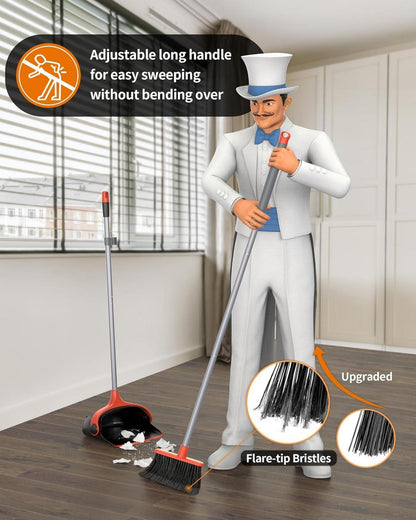 MR.SIGA Besen Kehrschaufel Set langer Stiel Standbesen