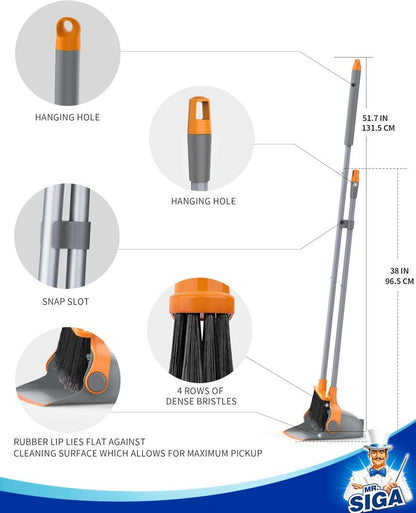 Besen und Kehrschaufel Set, langer Stiel, leicht, grau-orange
