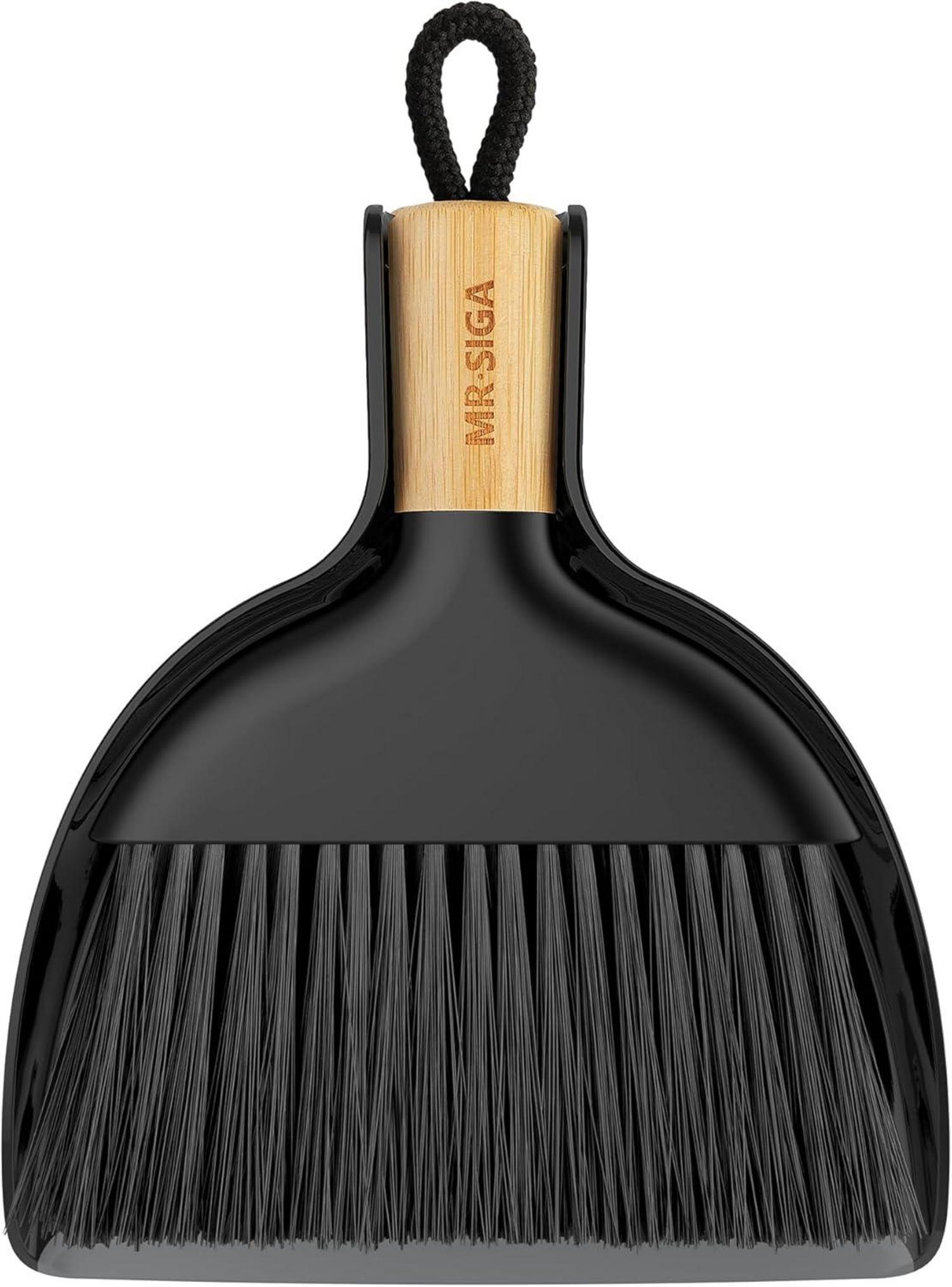 Mini Kehrschaufel Bürste Set Bambusgriff Schwarz
