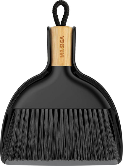 Mini Kehrschaufel Bürste Set Bambusgriff Schwarz