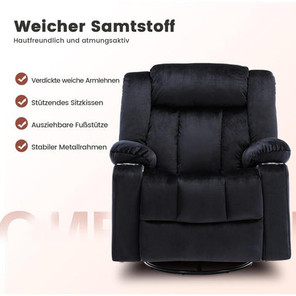 Manueller Relaxsessel mit Fußstütze & 360° Drehung – Schwarz