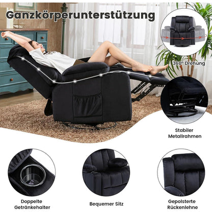 Manueller Relaxsessel mit Fußstütze & 360° Drehung – Schwarz