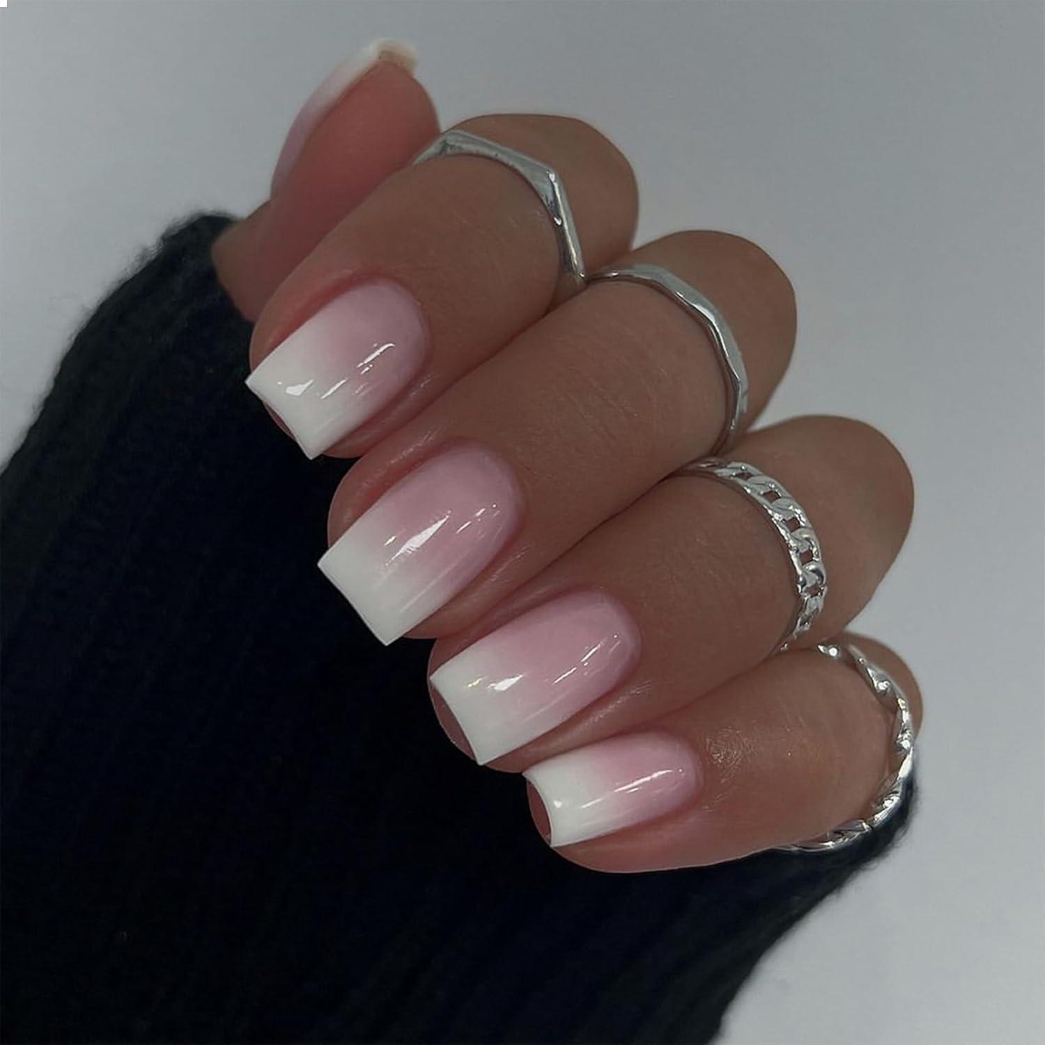 24 Stück Gradient Ombre Klebe Nägel Kurz Quadratisch French Acryl