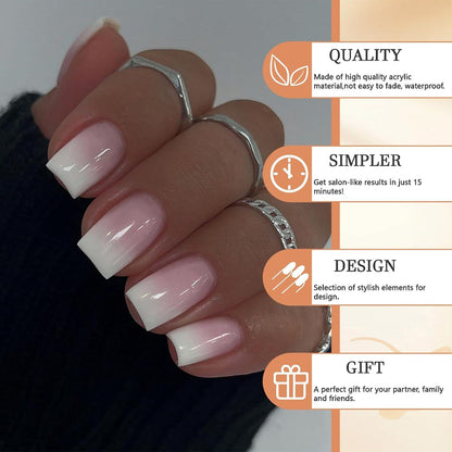 24er Set Gradient Pink und Weiß Ombre Nails Press On - Kurz Quadratisch Selbstklebende Acrylnägel