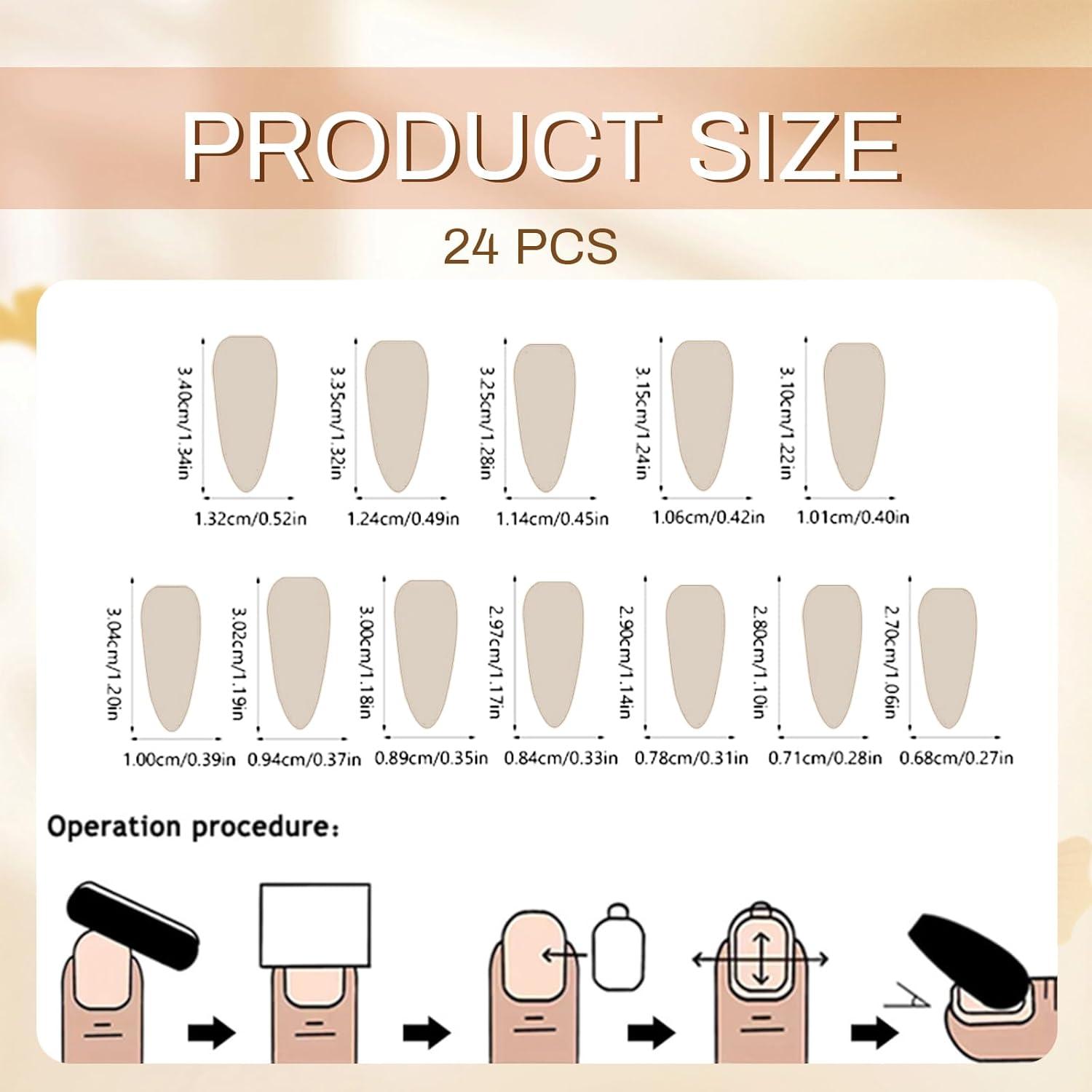 24 Stück Schwarze Mandel Stiletto Press On Nails mit 3D