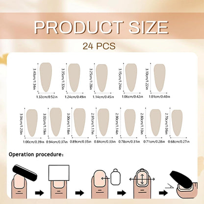 24 Stück Schwarze Mandel Stiletto Press On Nails mit 3D