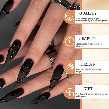 24 Stück Schwarze Mandel Falsche Nägel - Lange Stiletto Press On Nails