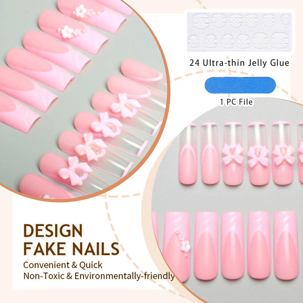 24 Stk Sargnagel Weiße French Tip Falsche Nägel Glitzer Klebe Nails