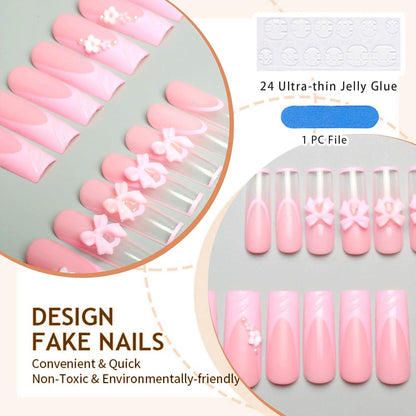 24 Stk Sargnagel Weiße French Tip Falsche Nägel Glitzer Klebe Nails