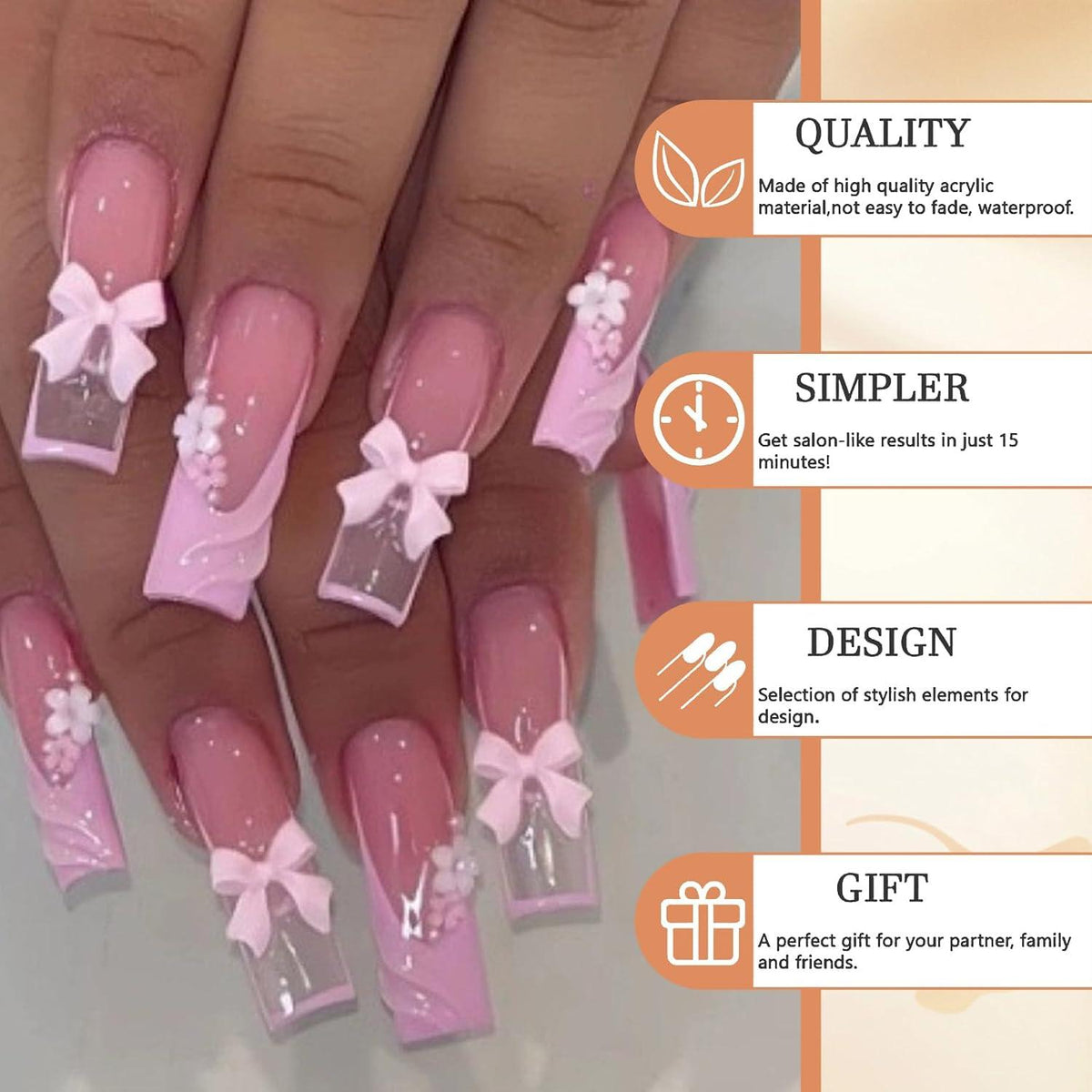 24 Stück Weiße Glitzer Press On Nails Sargnagel French Tip Quadratische Form Voll Abdeckung Klebe Nägel