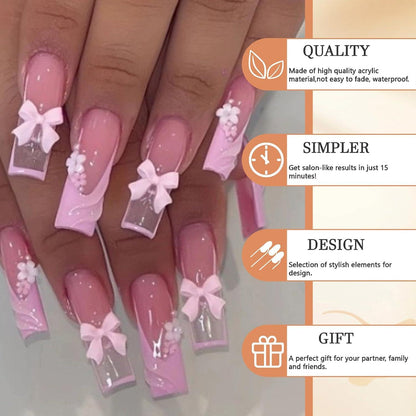24 Stück Weiße Glitzer Press On Nails Sargnagel French Tip Quadratische Form Voll Abdeckung Klebe Nägel