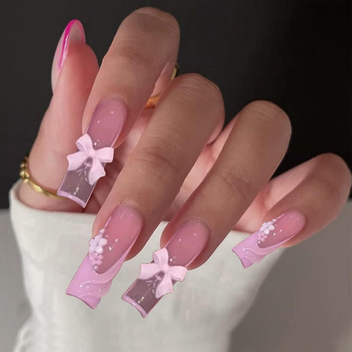 24 Stk Weiße French Tip Glitzer Press On Nails Sarg Nagel Klebe Nagel