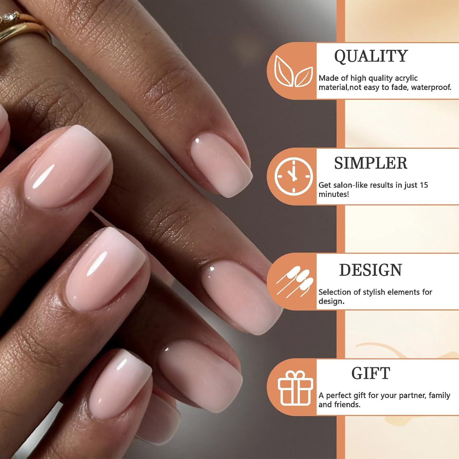 GlamRays 24 Stück Press On Nägel Peach Color Akryl Nagel Kurz Gradient
