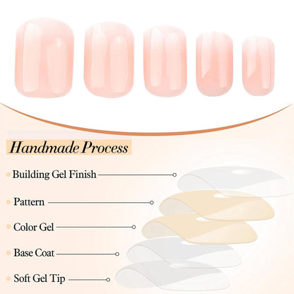 24 Stück Press On Nägel Kurz Peach Color Akryl Nagel Ombre