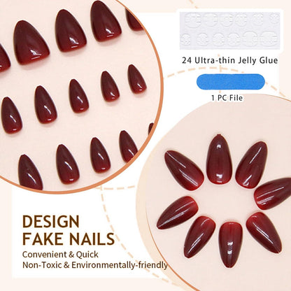 30 Stück Weinrot Kurz Oval Falsche Akryl Nails Press Ons
