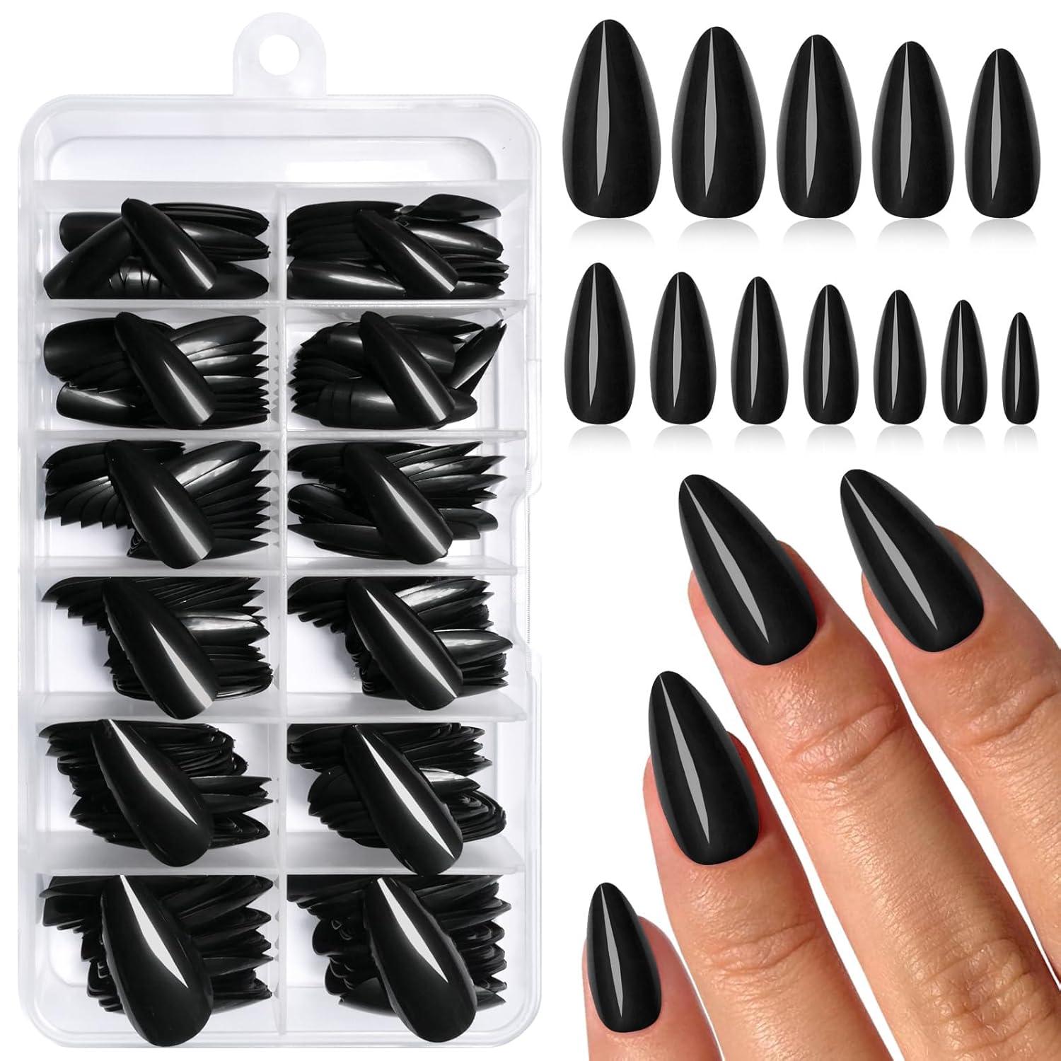 240er Pack Schwarze Mandel Falsche Press On Nails Akryl Nagel Kleber