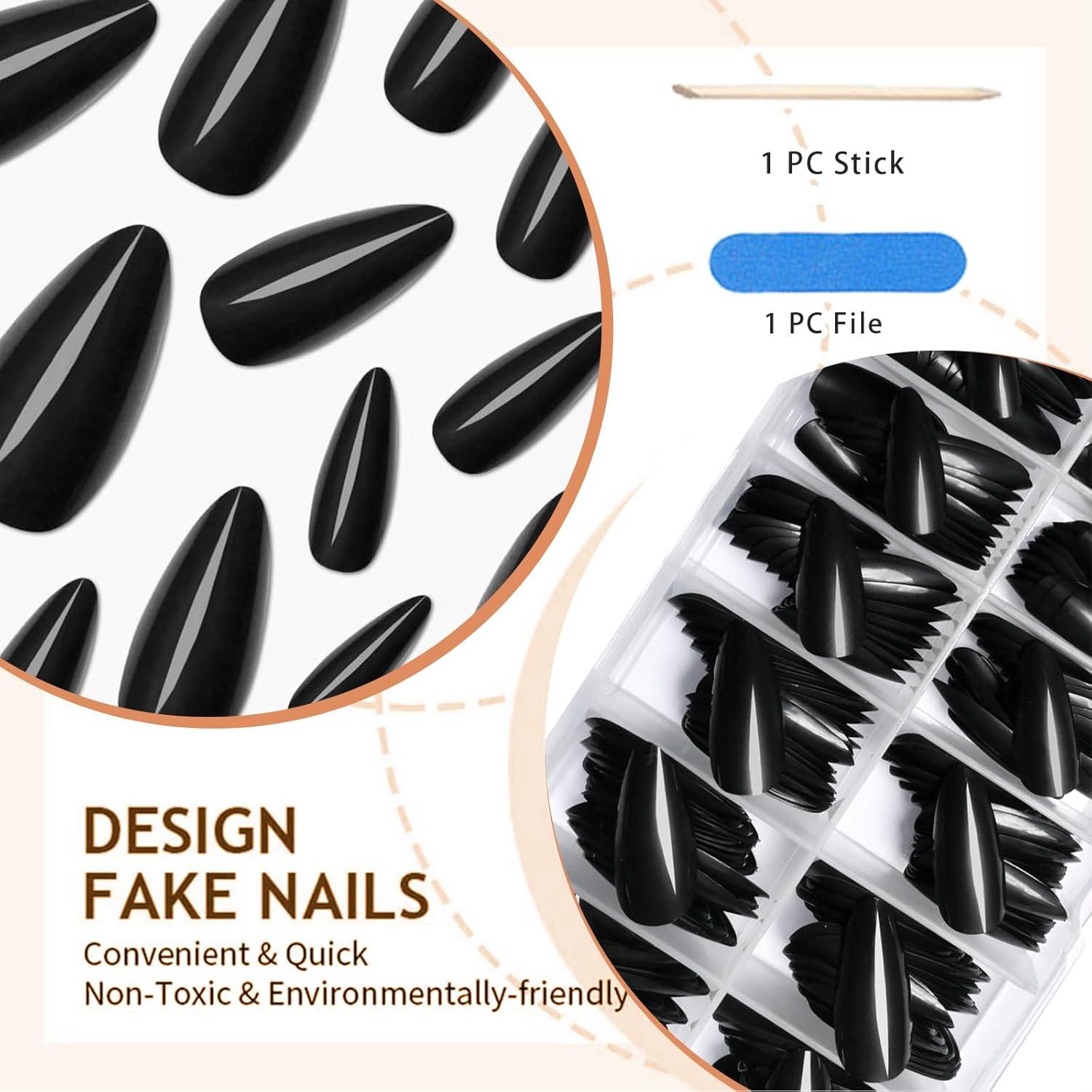 240er Pack Schwarze Mandel Falsche Press On Nails Akryl Nagel Kleber