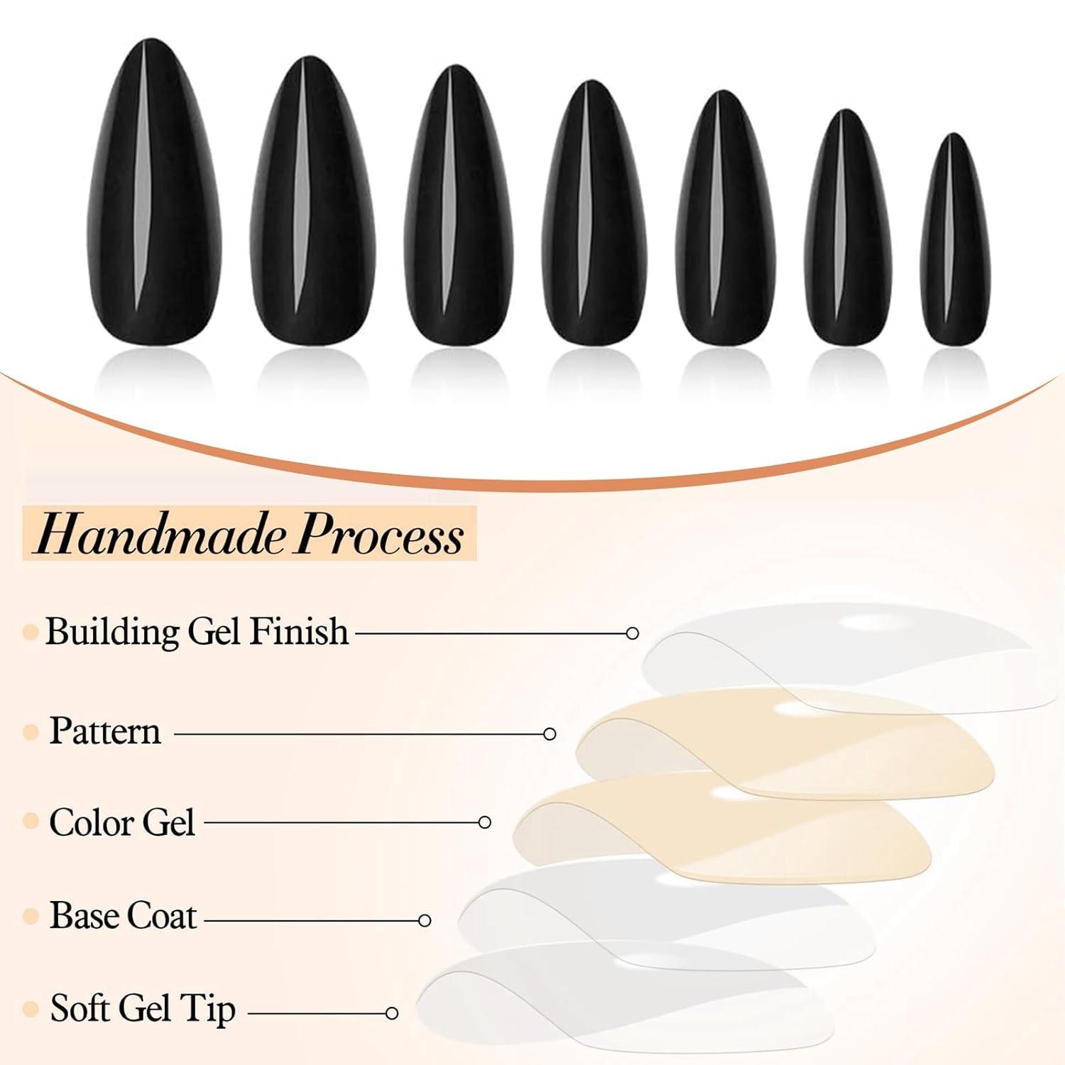 240er Set Schwarze Mandel Press On Nägel Akryl Mittellänge Nagelkleber
