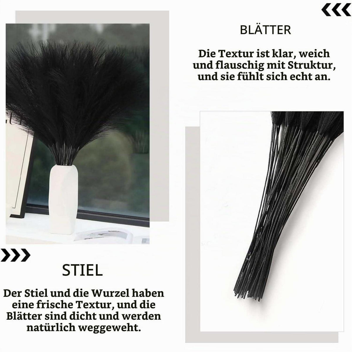 30x 55cm Pampasgras Deko Schwarz - Kunstpflanzen für Zuhause
