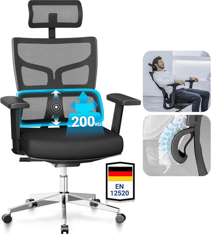 Ergonomischer Bürostuhl 200kg belastbar, XXL, 3D