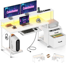 Schreibtisch mit Schubladen und USB-Anschlüssen, Gaming Tisch