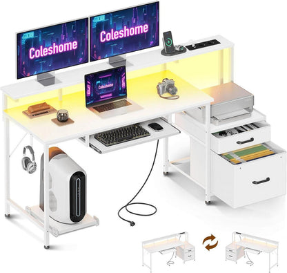 Schreibtisch mit Schubladen und USB-Anschlüssen, Gaming Tisch