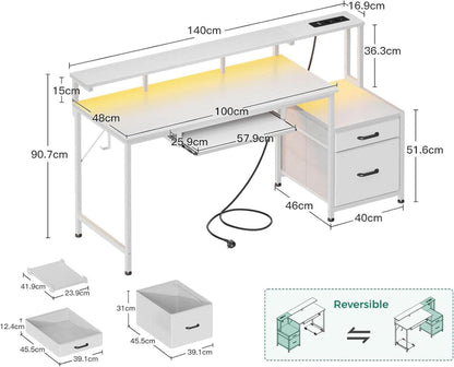 Schreibtisch mit Schubladen und USB-Anschlüssen, Gaming Tisch
