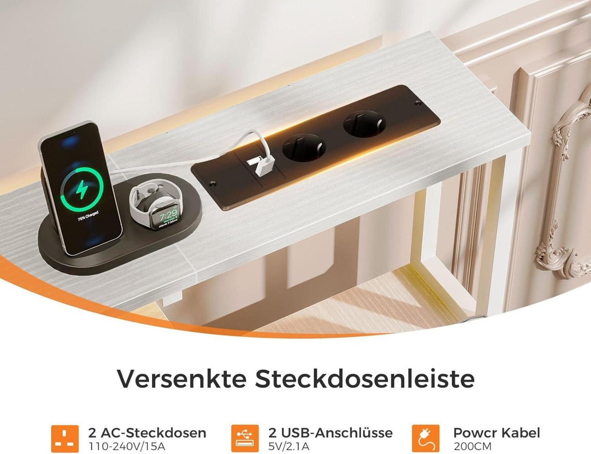 Coleshome Schreibtisch mit Schubladen 140x48cm Weiß LED Gaming Tisch